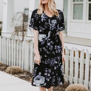 The Madison Floral Empire Dress in Black